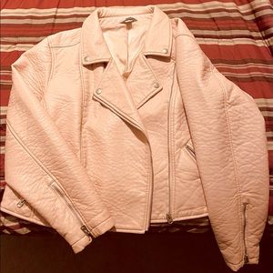 Pink FAUX leather moto jacket